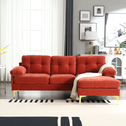 85'' Fabric L-Shaped 3 Seat Sofa Couch, with Chaise, Spring Reinforced Cushions, Wooden Frame and Waist Pillows