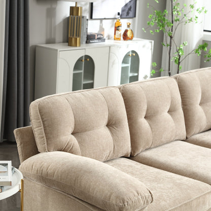 85'' Fabric L-Shaped 3 Seat Sofa Couch, with Chaise, Spring Reinforced Cushions, Wooden Frame and Waist Pillows