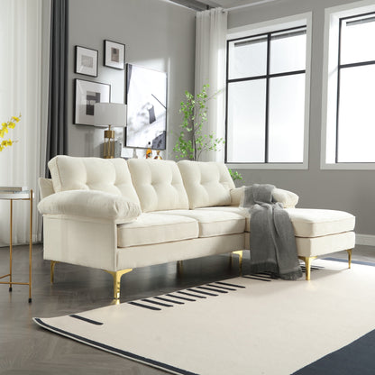 85'' Fabric L-Shaped 3 Seat Sofa Couch, with Chaise, Spring Reinforced Cushions, Wooden Frame and Waist Pillows