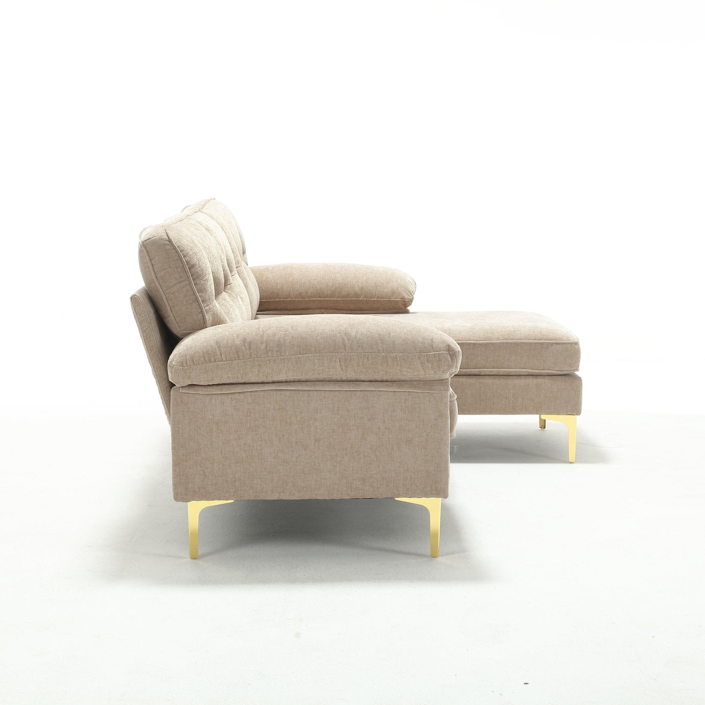 85'' Fabric L-Shaped 3 Seat Sofa Couch, with Chaise, Spring Reinforced Cushions, Wooden Frame and Waist Pillows
