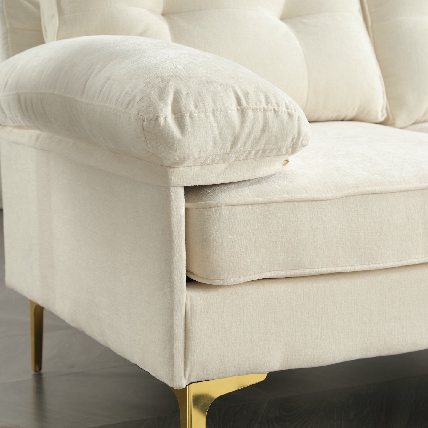 85'' Fabric L-Shaped 3 Seat Sofa Couch, with Chaise, Spring Reinforced Cushions, Wooden Frame and Waist Pillows