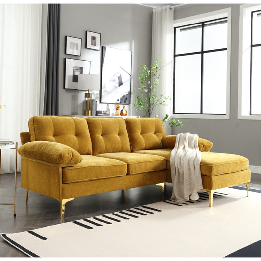 85'' L-Shaped 3-Seater Fabric Sofa with Chaise, Wooden Frame, and Spring Cushion Reinforcement
