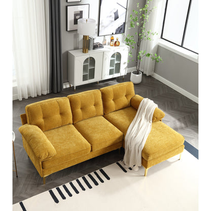 85'' L-Shaped Fabric 3-Seater Sofa with High-Quality Wood Frame, Spring Cushions, and Waist Pillows