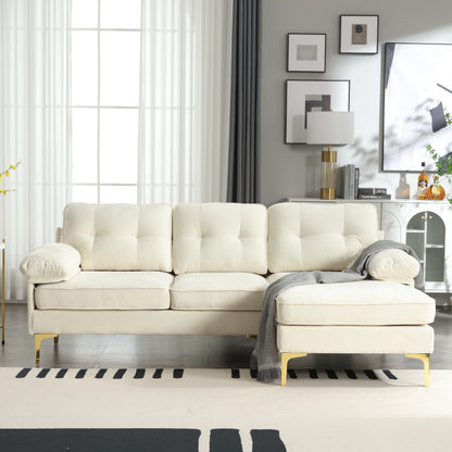 85'' L-Shaped Fabric 3-Seater Sofa with High-Quality Wood Frame, Spring Cushions, and Waist Pillows