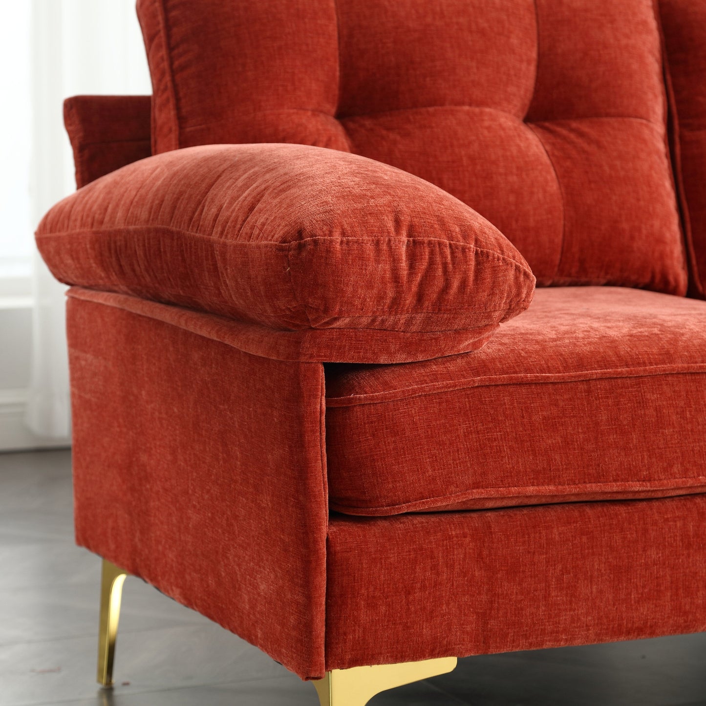 85'' L-Shaped Fabric 3-Seater Sofa with High-Quality Wood Frame, Spring Cushions, and Waist Pillows