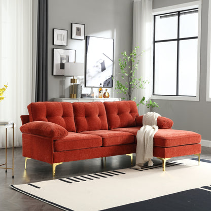 85'' L-Shaped Fabric 3-Seater Sofa with High-Quality Wood Frame, Spring Cushions, and Waist Pillows
