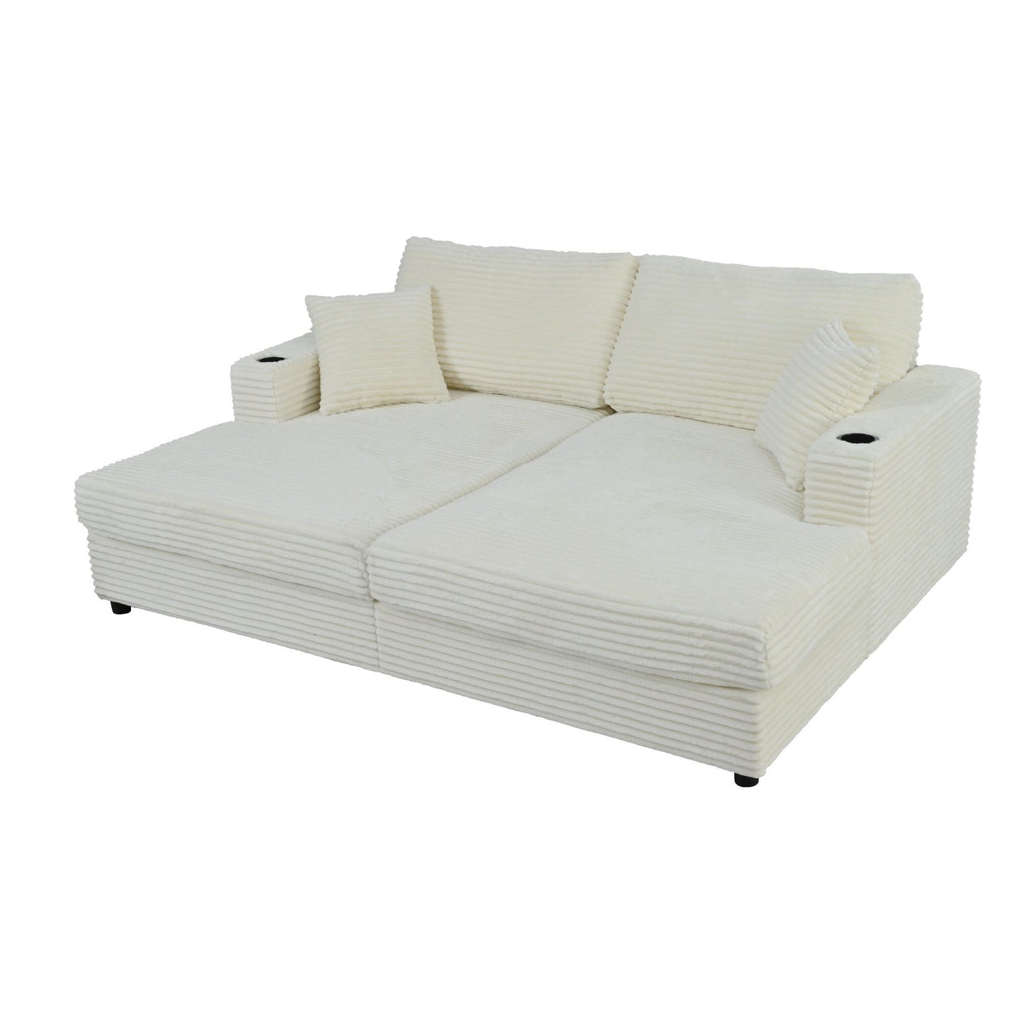 86.5 Corduroy Chaise Lounge Sofa with 2 USB Ports, Cup Holders, and 550lb Capacity