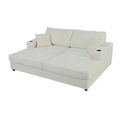 86.5 Corduroy Chaise Lounge Sofa with 2 USB Ports, Cup Holders, and 550lb Capacity
