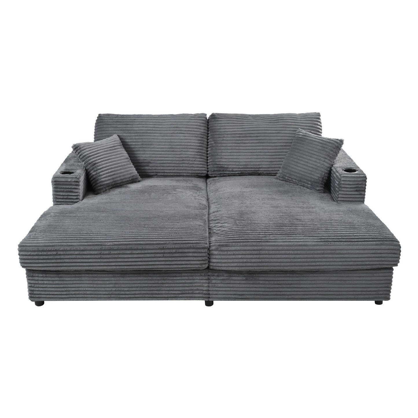 86.5 Corduroy Chaise Lounge Sofa with 2 USB Ports, Cup Holders, and 550lb Capacity
