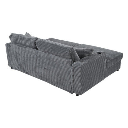 86.5 Corduroy Chaise Lounge Sofa with 2 USB Ports, Cup Holders, and 550lb Capacity