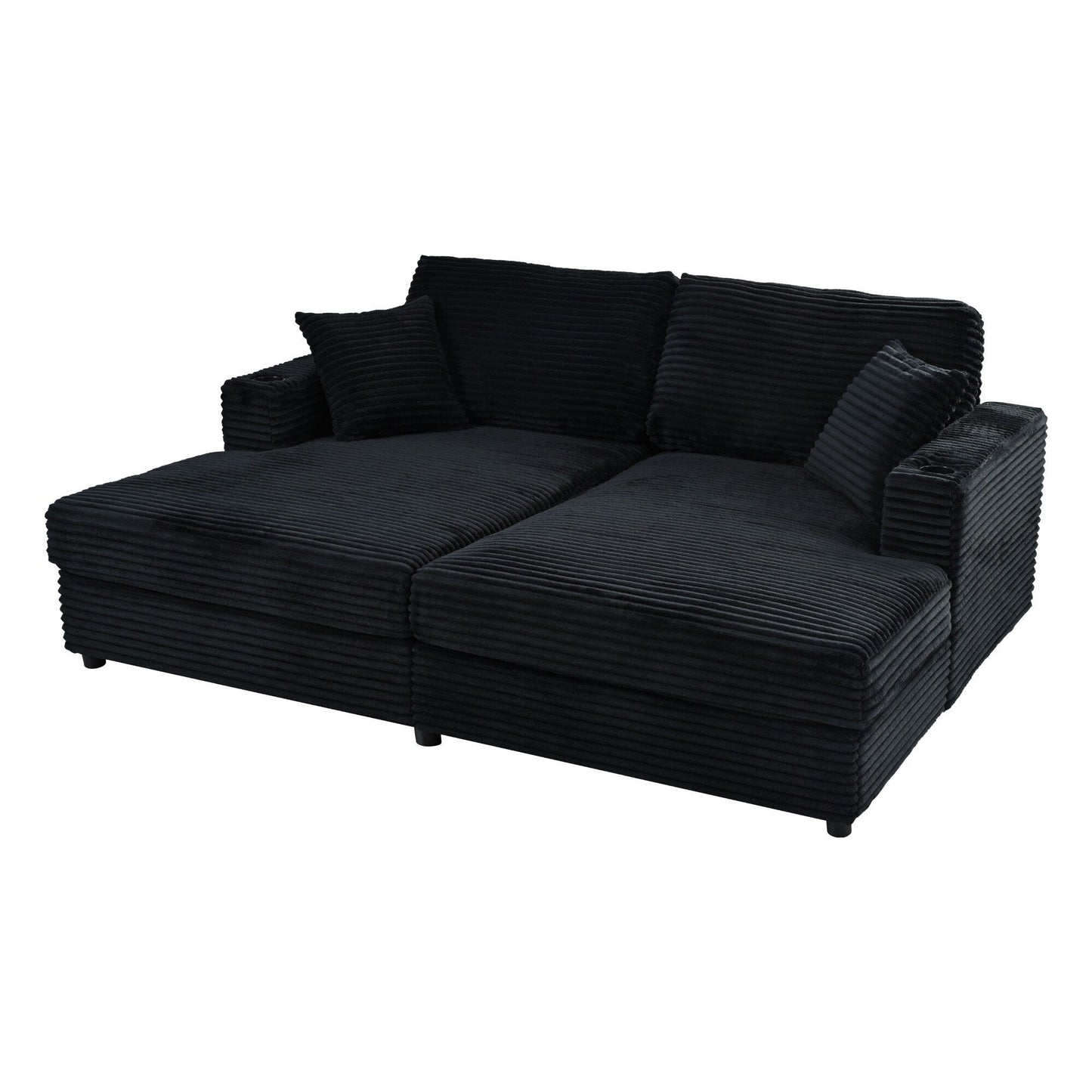 86.5 Corduroy Chaise Lounge Sofa with 2 USB Ports, Cup Holders, and 550lb Capacity