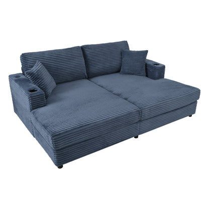 86.5 Corduroy Chaise Lounge Sofa with 2 USB Ports, Cup Holders, and 550lb Capacity