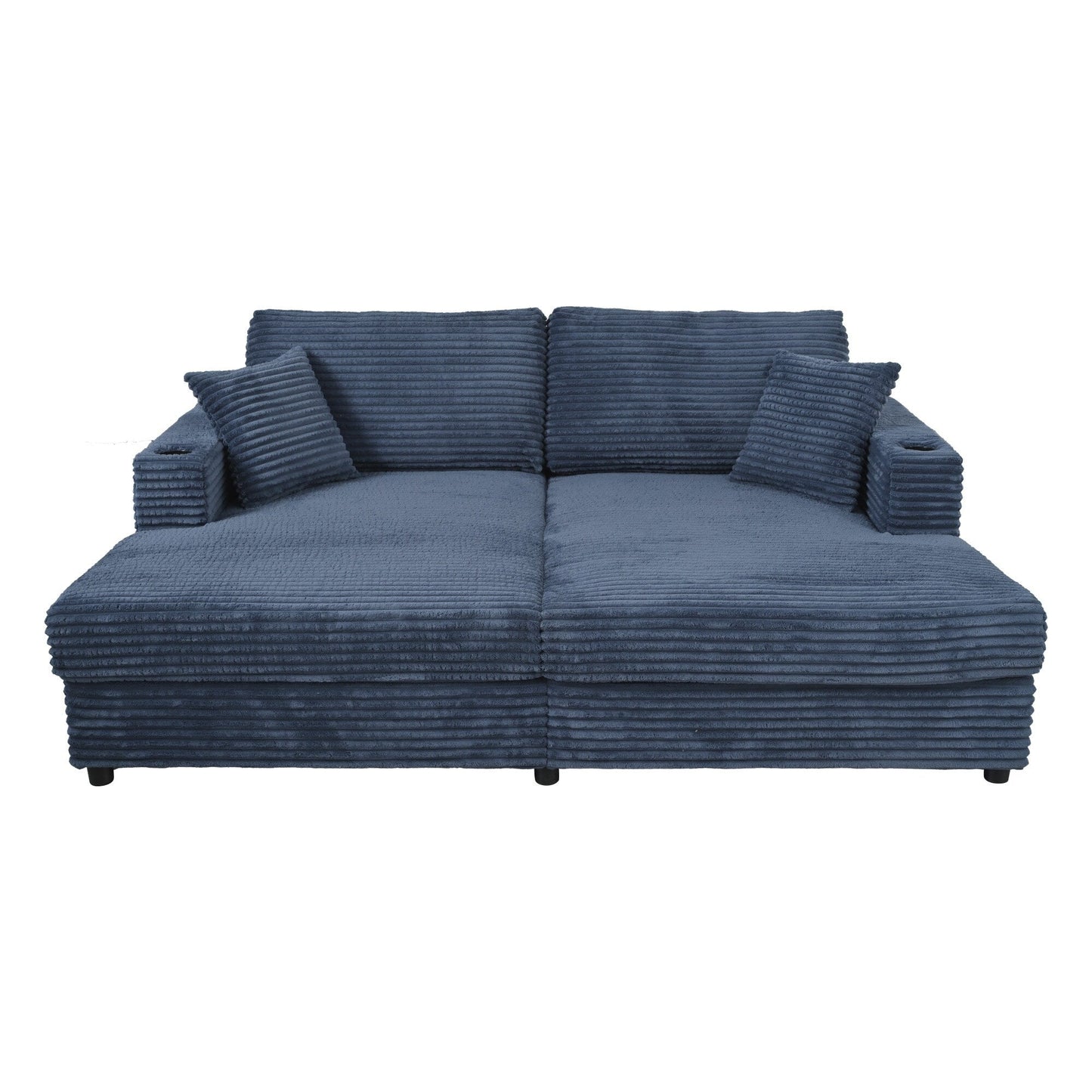 86.5 Corduroy Chaise Lounge Sofa with 2 USB Ports, Cup Holders, and 550lb Capacity