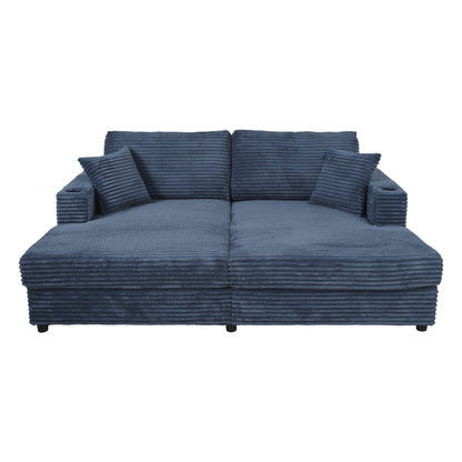 86.5 Corduroy Chaise Lounge Sofa with 2 USB Ports, Cup Holders, and 550lb Capacity