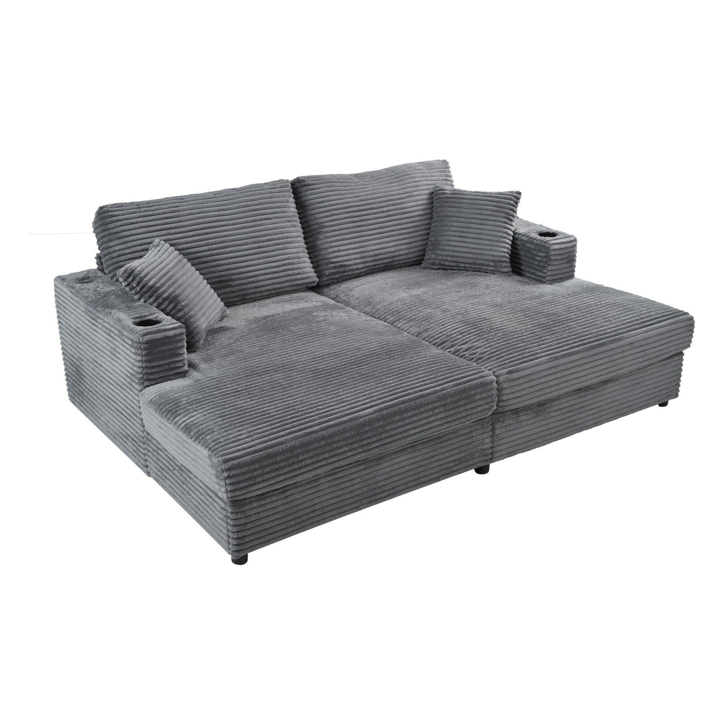 86.5 Corduroy Chaise Lounge Sofa with 2 USB Ports, Cup Holders, and 550lb Capacity
