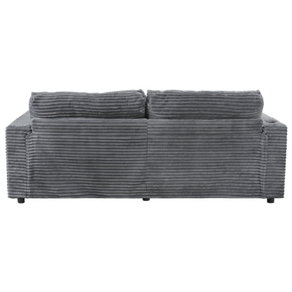 86.5 Corduroy Chaise Lounge Sofa with 2 USB Ports, Cup Holders, and 550lb Capacity