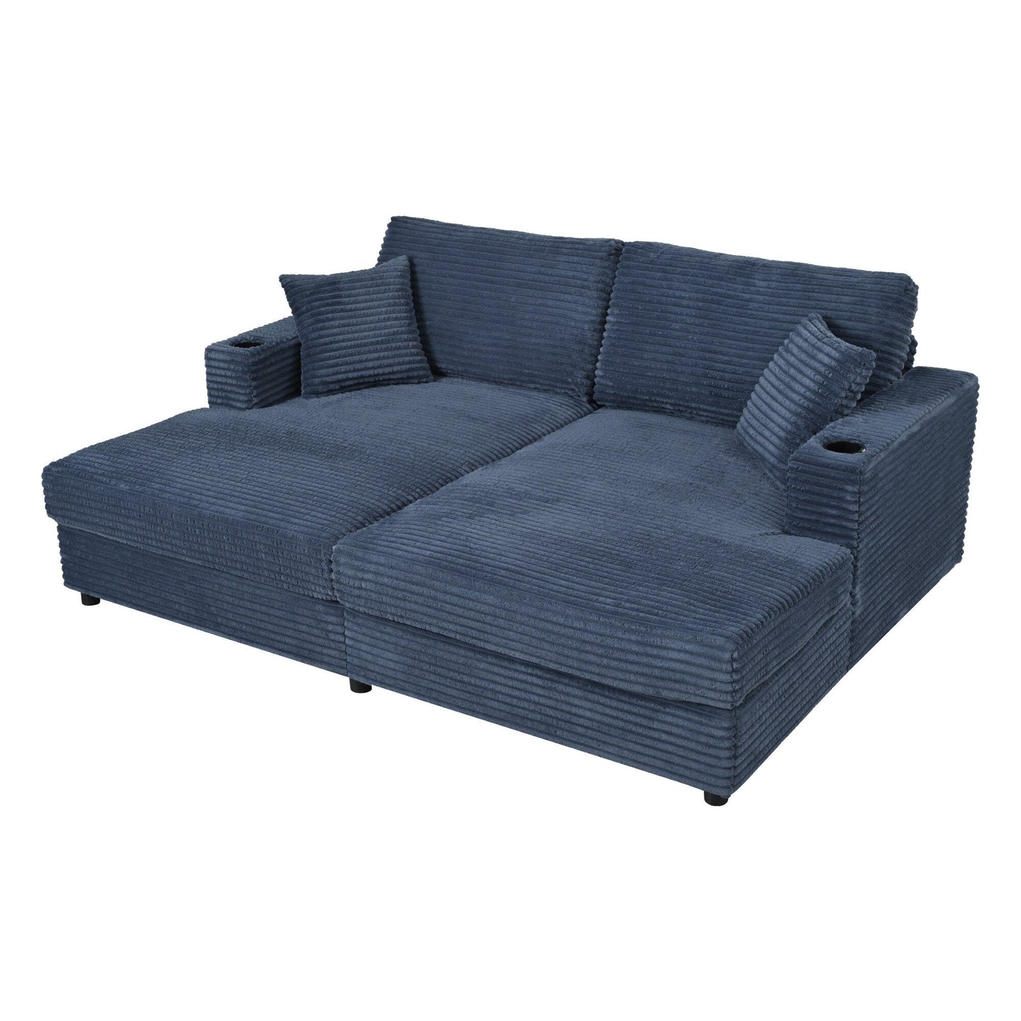 86.5 Corduroy Chaise Lounge Sofa with 2 USB Ports, Cup Holders, and 550lb Capacity