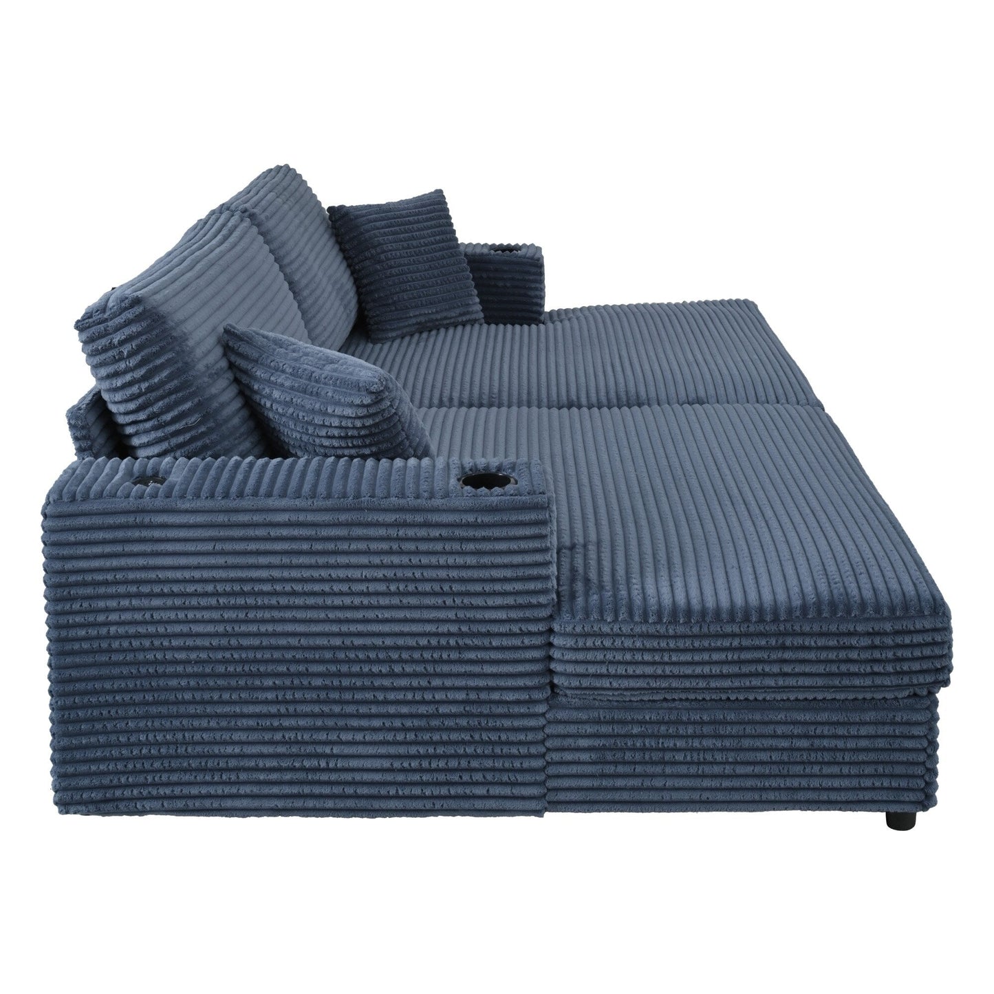 86.5 Corduroy Chaise Lounge Sofa with 2 USB Ports, Cup Holders, and 550lb Capacity