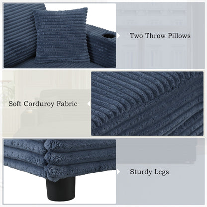 86.5 Corduroy Chaise Lounge Sofa with 2 USB Ports, Cup Holders, and 550lb Capacity