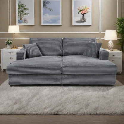 86.5 Corduroy Chaise Lounge Sofa with 2 USB Ports, Cup Holders, and 550lb Capacity