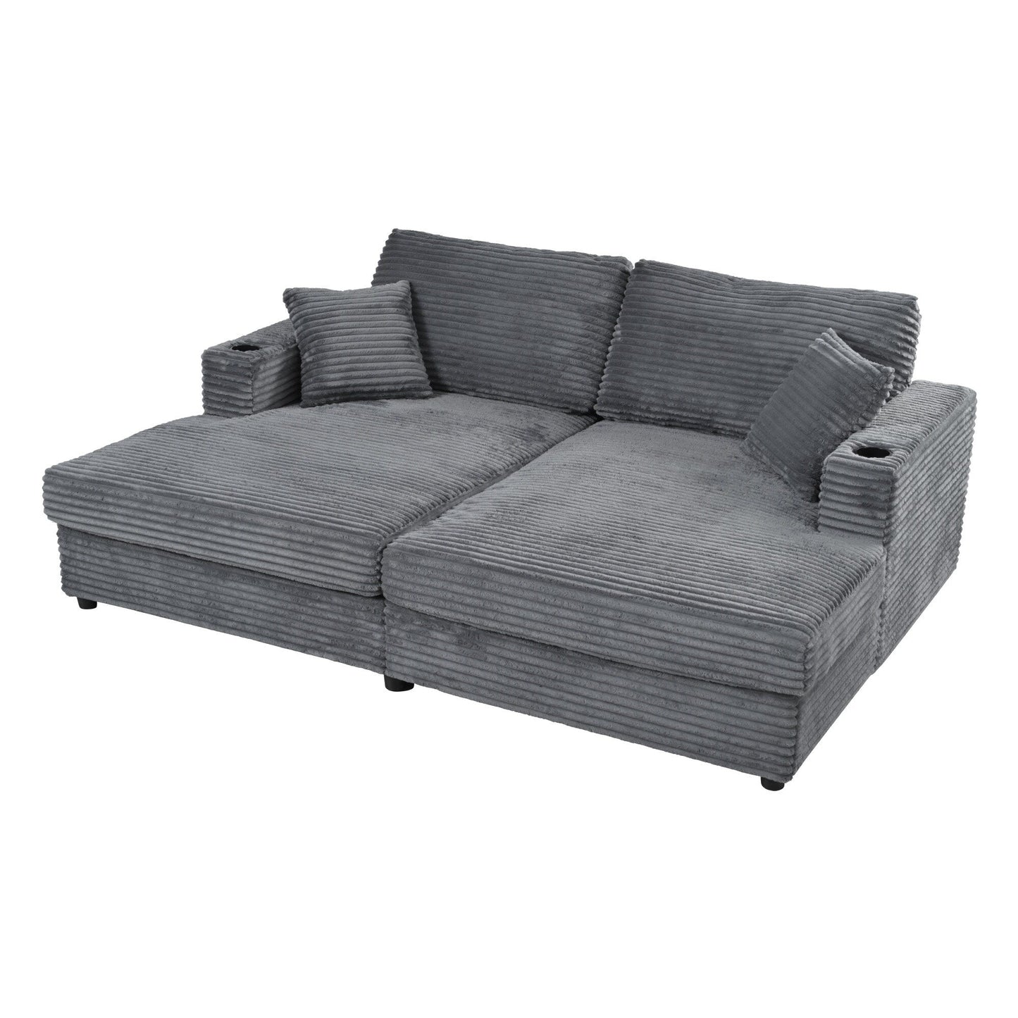 86.5 Corduroy Chaise Lounge Sofa with 2 USB Ports, Cup Holders, and 550lb Capacity