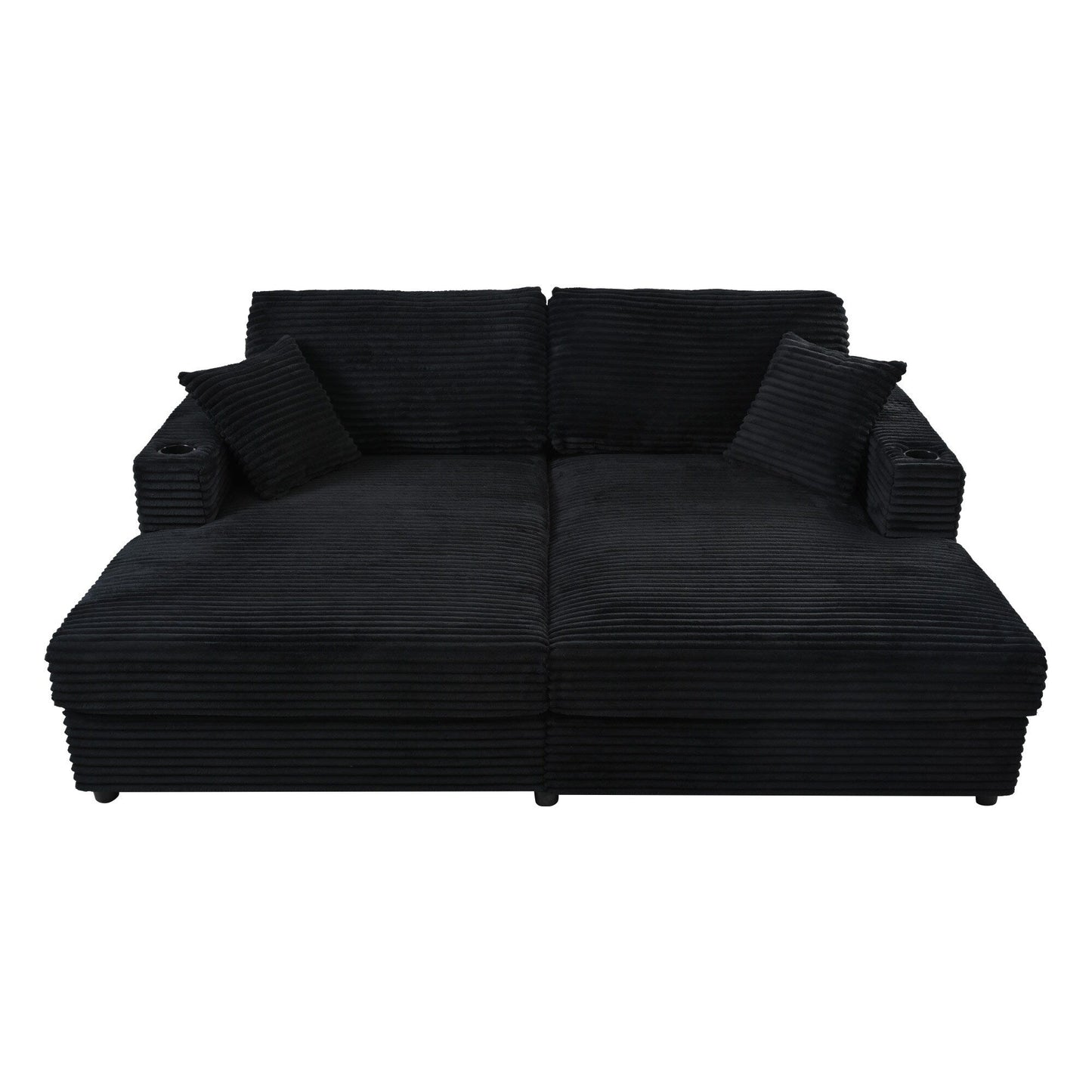 86.5 Corduroy Chaise Lounge Sofa with 2 USB Ports, Cup Holders, and 550lb Capacity