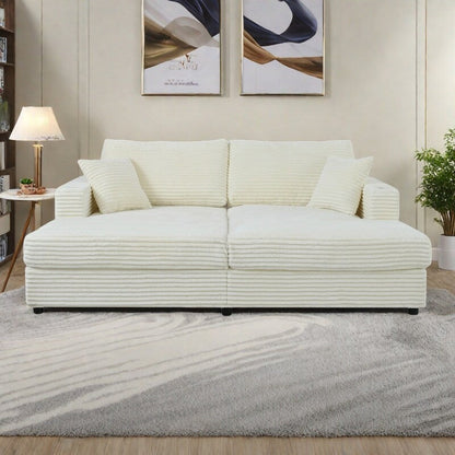 86.5 Corduroy Chaise Lounge Sofa with 2 USB Ports, Cup Holders, and 550lb Capacity
