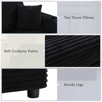 86.5 Corduroy Chaise Lounge Sofa with 2 USB Ports, Cup Holders, and 550lb Capacity