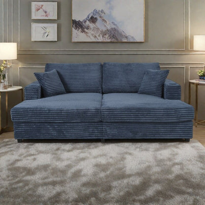 86.5 Corduroy Chaise Lounge Sofa with 2 USB Ports, Cup Holders, and 550lb Capacity