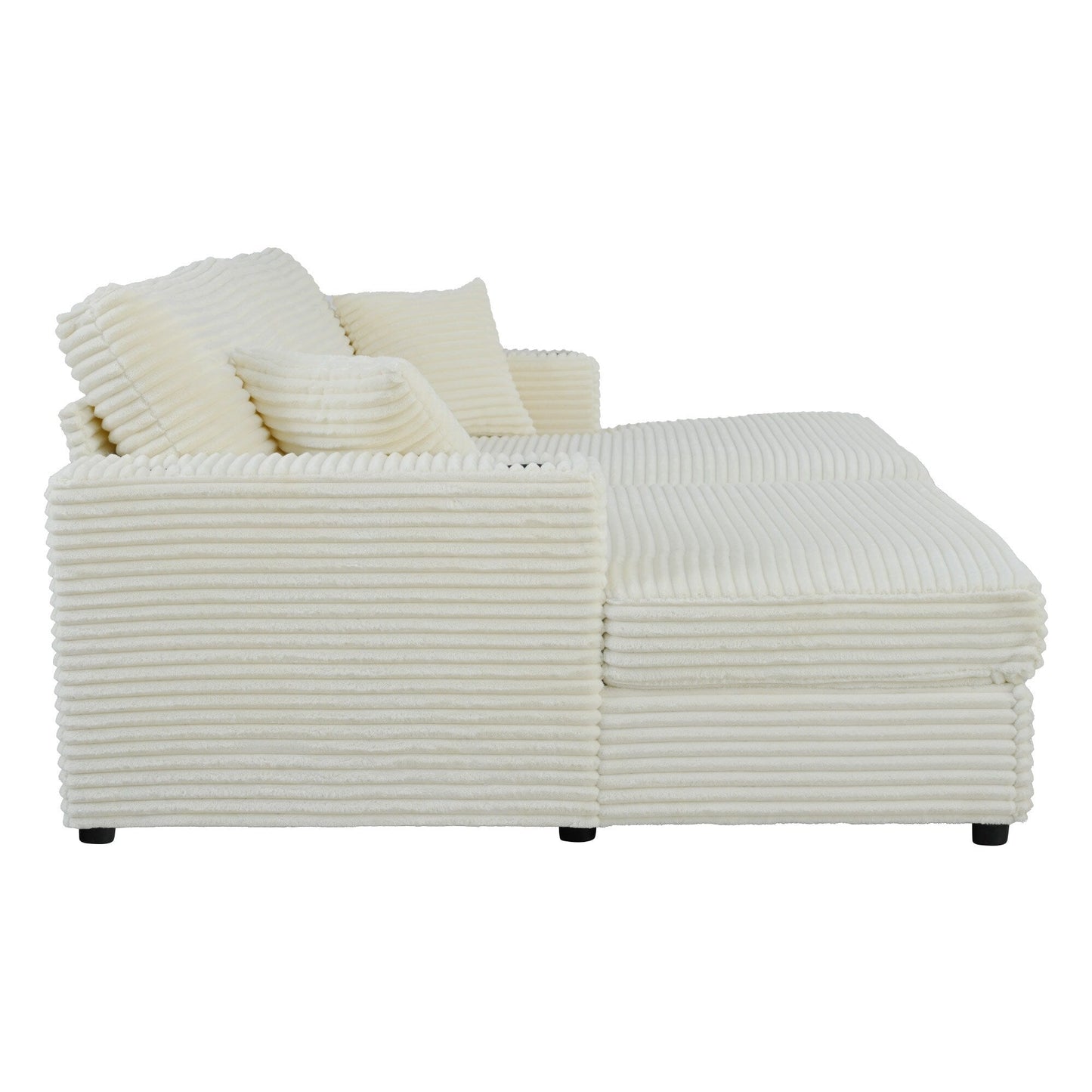 86.5 Corduroy Chaise Lounge Sofa with 2 USB Ports, Cup Holders, and 550lb Capacity