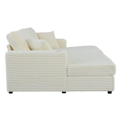 86.5 Corduroy Chaise Lounge Sofa with 2 USB Ports, Cup Holders, and 550lb Capacity