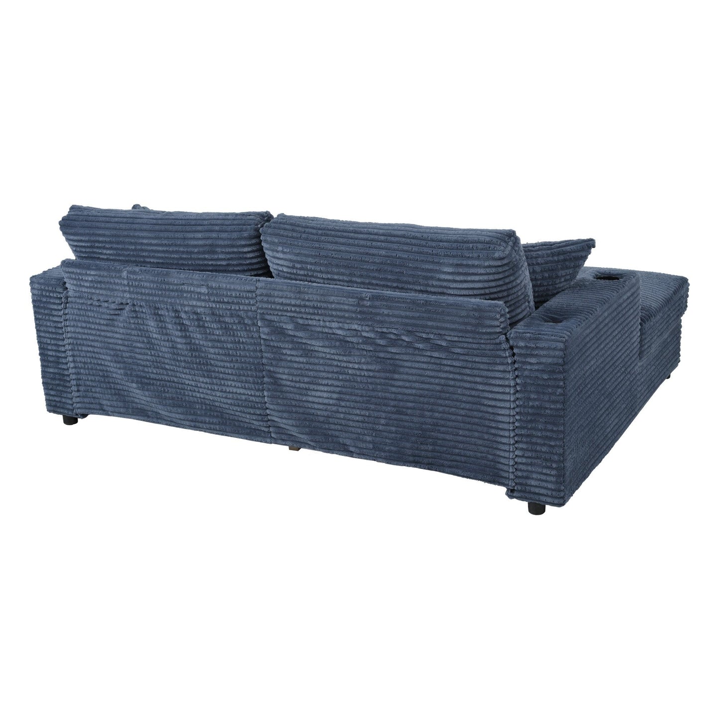 86.5 Corduroy Chaise Lounge Sofa with 2 USB Ports, Cup Holders, and 550lb Capacity