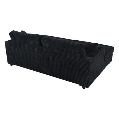 86.5 Corduroy Chaise Lounge Sofa with 2 USB Ports, Cup Holders, and 550lb Capacity