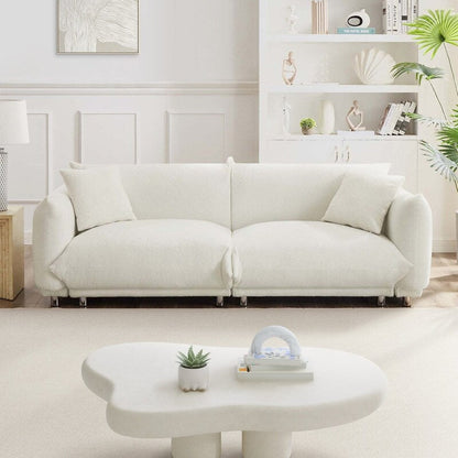 86.5 Teddy Velvet Large Bread Sofa With Pillows White