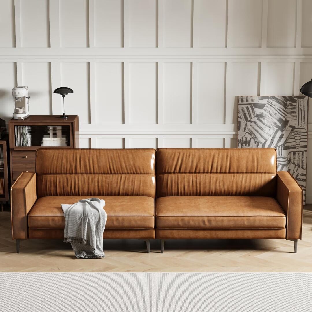 86.61 Oiled Leather Sectional Sofa, 2 Seater Sofa with Modern Design, Comfortable and Stylish Living Room Furniture