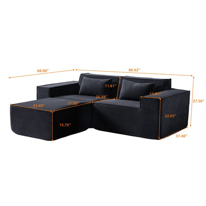 86.62 Modular Sectional Couch, Huge Plus Love Seat Sofa, Modern Comfy Corduroy Couches with Reversible Chaise Ottoman