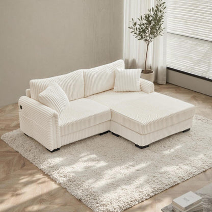 86.6 2-Seater L-shaped Reversible Sofa Corduroy Couch with USB-C Charging and Storage Pocket for Living Room