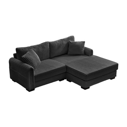 86.6 2-Seater L-shaped Reversible Sofa Corduroy Couch with USB-C Charging and Storage Pocket for Living Room