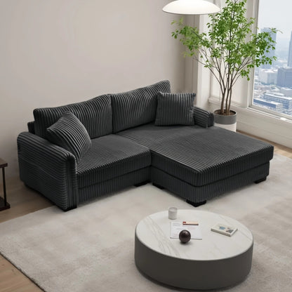 86.6 2-Seater L-shaped Reversible Sofa Corduroy Couch with USB-C Charging and Storage Pocket for Living Room