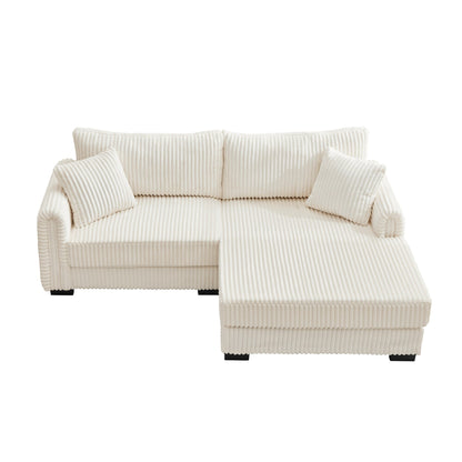 86.6 2-Seater L-shaped Reversible Sofa Corduroy Couch with USB-C Charging and Storage Pocket for Living Room