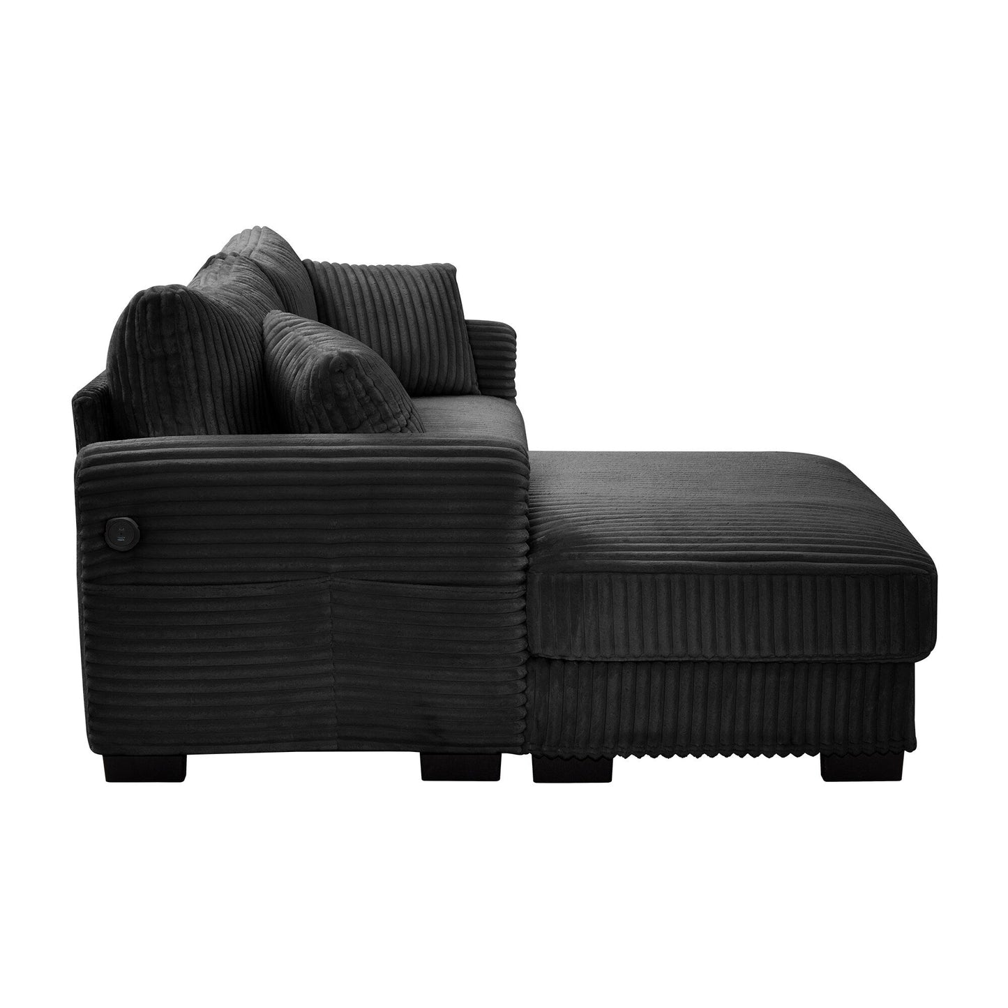 86.6 2-Seater L-shaped Reversible Sofa Corduroy Couch with USB-C Charging and Storage Pocket for Living Room