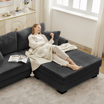 86.6 2-Seater L-shaped Reversible Sofa Corduroy Couch with USB-C Charging and Storage Pocket for Living Room