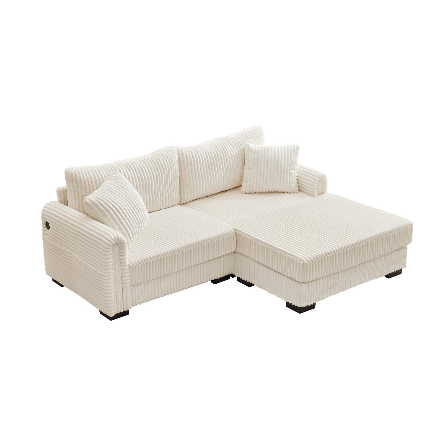 86.6 2-Seater L-shaped Reversible Sofa Corduroy Couch with USB-C Charging and Storage Pocket for Living Room