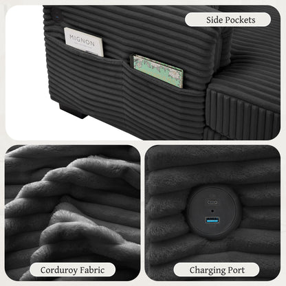86.6 2-Seater L-shaped Reversible Sofa Corduroy Couch with USB-C Charging and Storage Pocket for Living Room