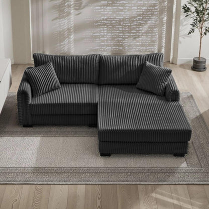 86.6 2-Seater L-shaped Reversible Sofa Corduroy Couch with USB-C Charging and Storage Pocket for Living Room