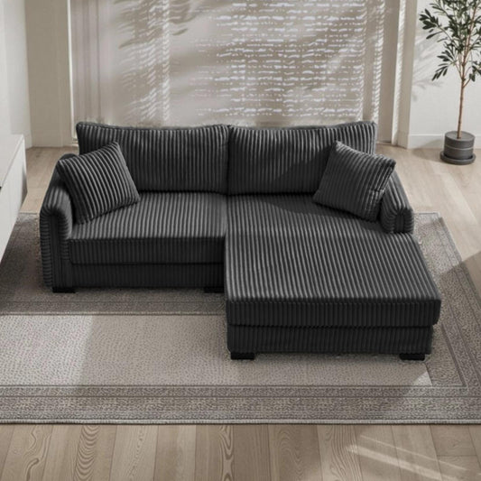 86.6 2-Seater L-shaped Reversible Sofa Corduroy Couch with USB-C Charging and Storage Pocket for Living Room