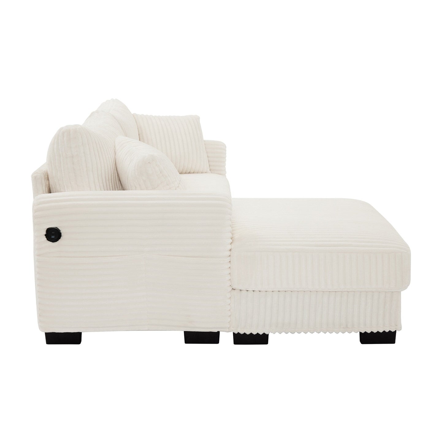 86.6 2-Seater L-shaped Reversible Sofa Corduroy Couch with USB-C Charging and Storage Pocket for Living Room