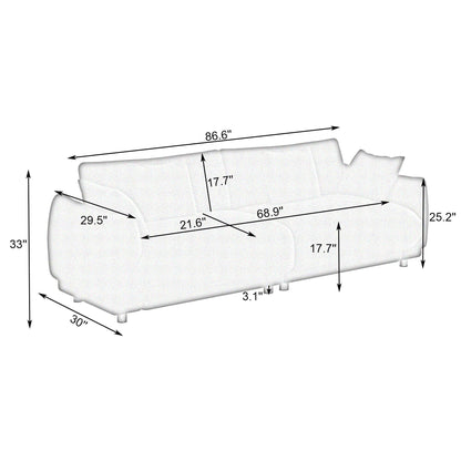 86.6 Fabric 3-Seat Sofa with Removable Stain-Resistant Covers and Medium-Density Foam
