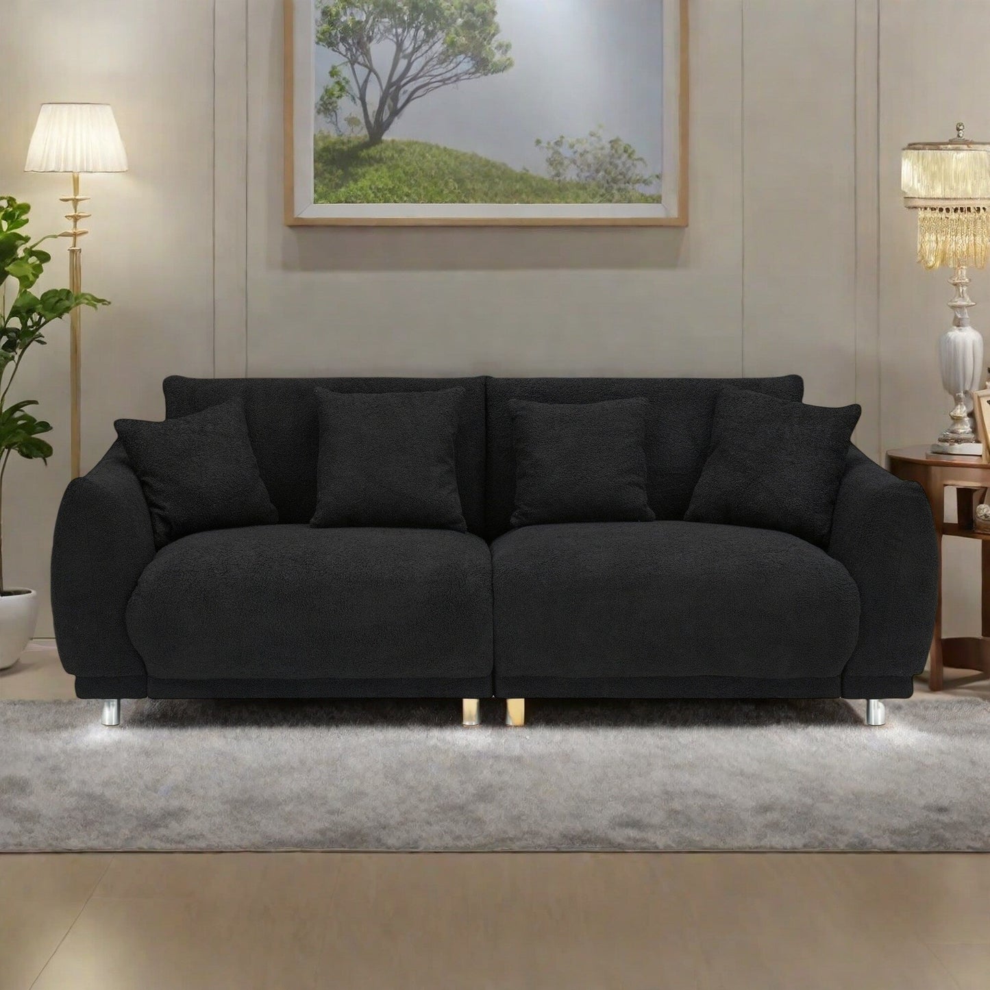 86.6 Fabric 3-Seat Sofa with Removable Stain-Resistant Covers and Medium-Density Foam