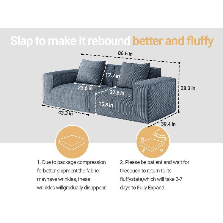86.6 Foam 3-Seater Sofa Block Sofa with Wide Seat Depth, One-Piece Molded Sponge, Removable Washable Cover